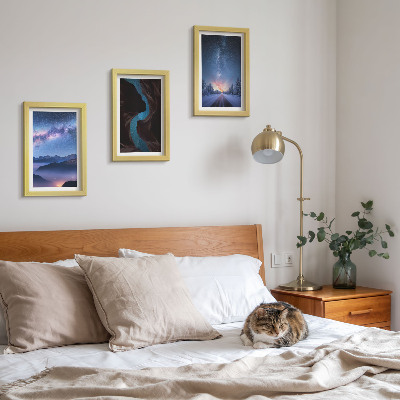 3-piece wall art set Night sky mountains gorge and winter landscape