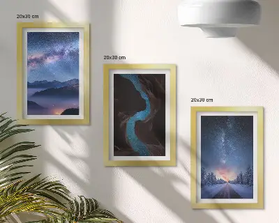 3-piece wall art set featuring a night sky mountains gorge and winter landscape