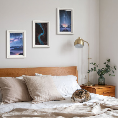 3-piece wall art set Night sky mountains gorge and winter landscape