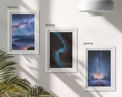3-piece wall art set Night sky mountains gorge and winter landscape