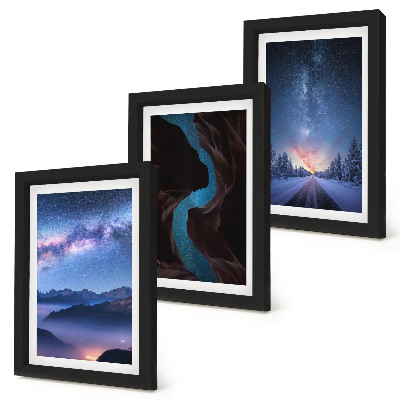 3-piece wall art set Night sky mountains gorge and winter landscape