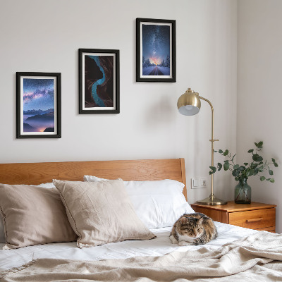 3-piece wall art set Night sky mountains gorge and winter landscape