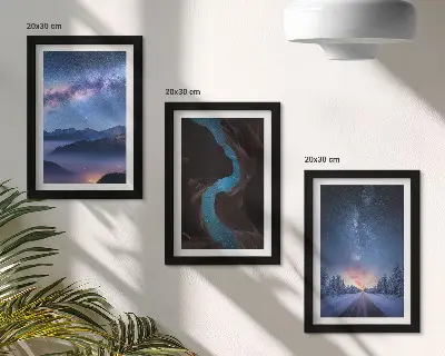 3-piece wall art set featuring a night sky mountains gorge and winter landscape