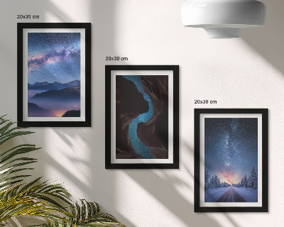 3-piece wall art set Night sky mountains gorge and winter landscape