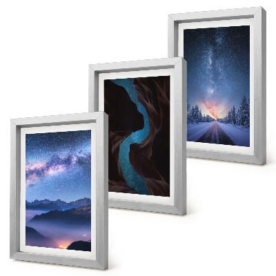 3-piece wall art set Night sky mountains gorge and winter landscape