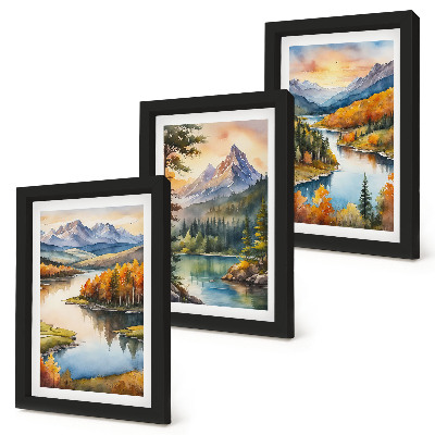 Photo frame wall Mountain landscapes with a river and colorful trees