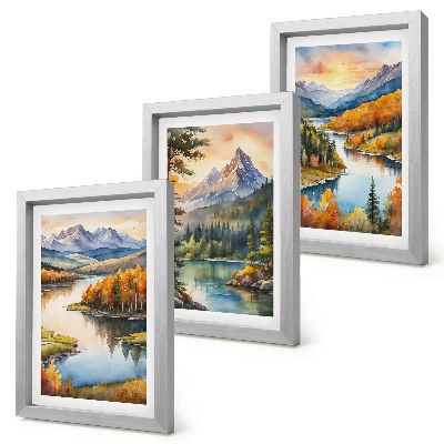 Photo frame wall Mountain landscapes with a river and colorful trees