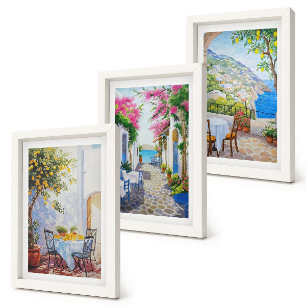 Framed triptych Charming streets with flowering plants and sea views