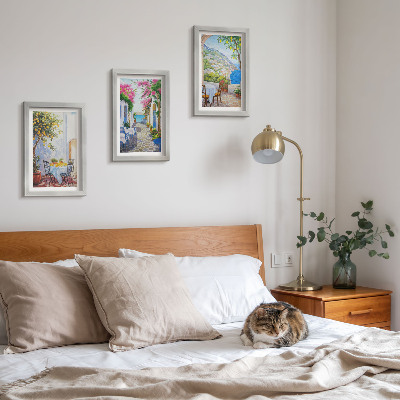 Framed triptych Charming streets with flowering plants and sea views