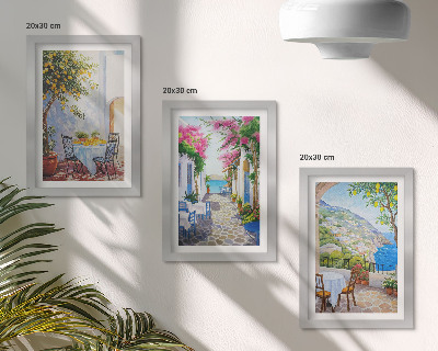 Framed triptych Charming streets with flowering plants and sea views
