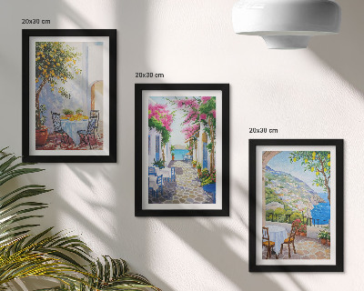 Framed triptych Charming streets with flowering plants and sea views