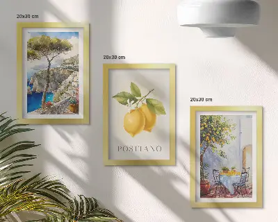 3-piece wall art set featuring views of Positano with lemon trees in the sun