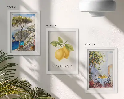 3-piece wall art set featuring views of Positano with lemon trees in the sun