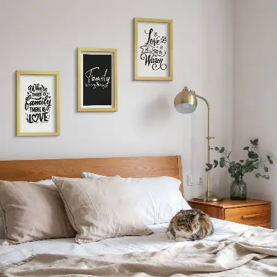 Framed triptych wall art featuring inspirational family, love, and home quotes
