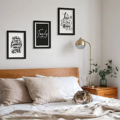 Framed triptych wall art featuring inspirational family, love, and home quotes