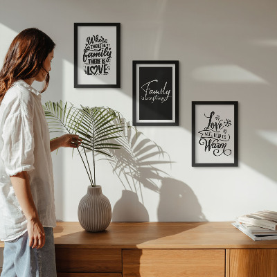 Framed triptych Family, love, warmth, home, inspirational quotes