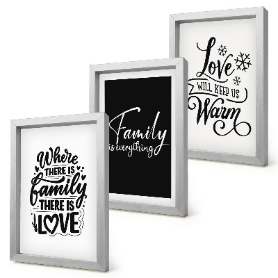 Framed triptych Family, love, warmth, home, inspirational quotes