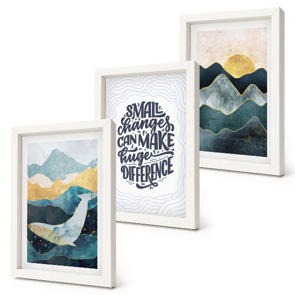 3-piece wall art set Abstract mountain landscapes inspirational inscription