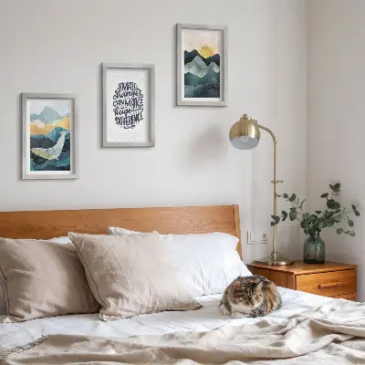3-piece abstract mountain landscape wall art set with inspirational inscription