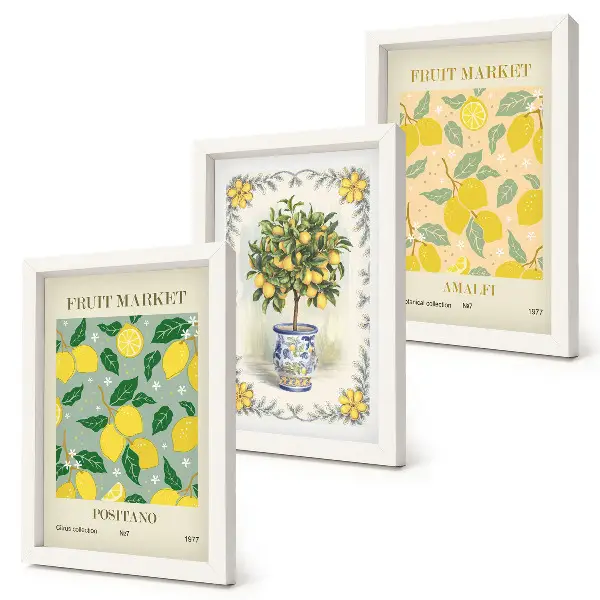 Citrus tree and fruit Italian posters framed triptych