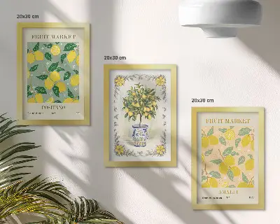 Citrus tree and fruit Italian posters framed triptych