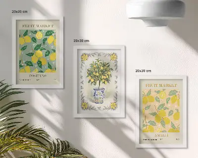 Citrus tree and fruit Italian posters framed triptych