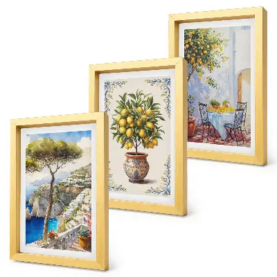 Photo frame wall sea view featuring a lemon tree and garden table