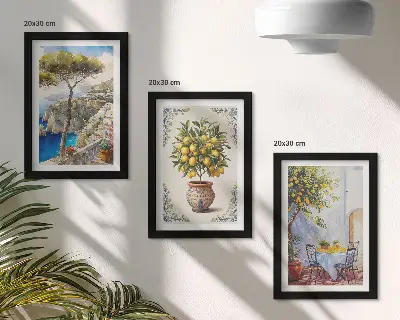 Photo frame wall sea view featuring a lemon tree and garden table