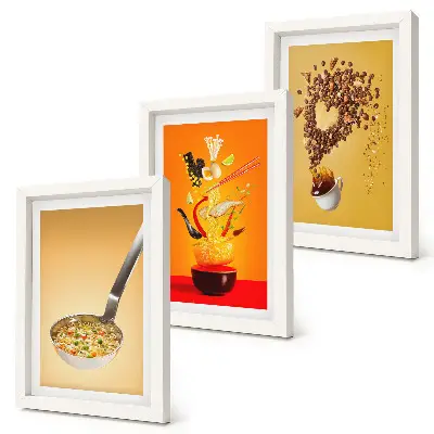 Kitchen food and drink themed triptych framed wall art set