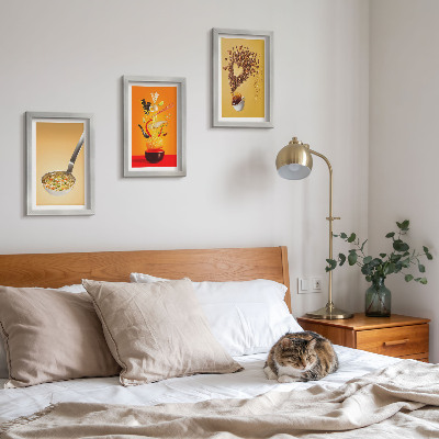 Framed triptych Kitchen food and drink themes