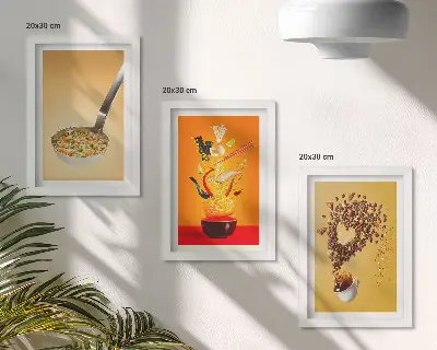 Kitchen food and drink themed triptych framed wall art set