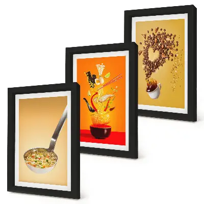 Kitchen food and drink themed triptych framed wall art set