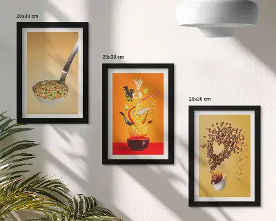 Kitchen food and drink themed triptych framed wall art set