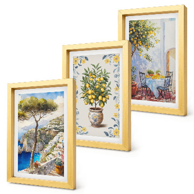 3-piece wall art set Sea view with lemon trees Italian paintings