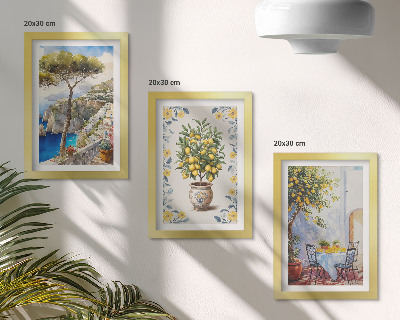 3-piece wall art set Sea view with lemon trees Italian paintings