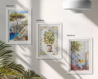 3-piece wall art set Sea view with lemon trees Italian paintings