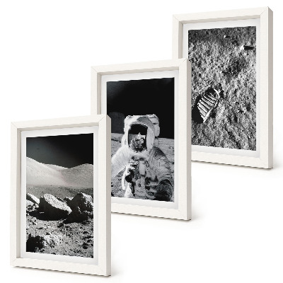 Photo frame wall Moon photos with astronaut and footprint