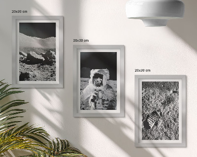 Photo frame wall Moon photos with astronaut and footprint