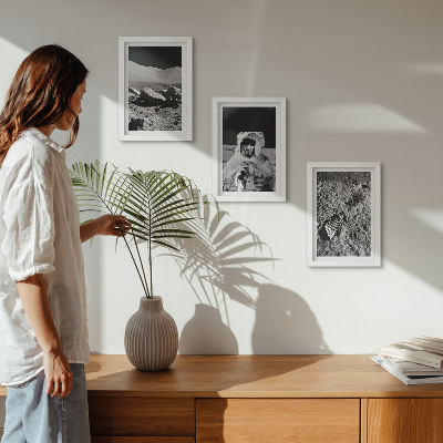 Photo frame wall Moon photos with astronaut and footprint