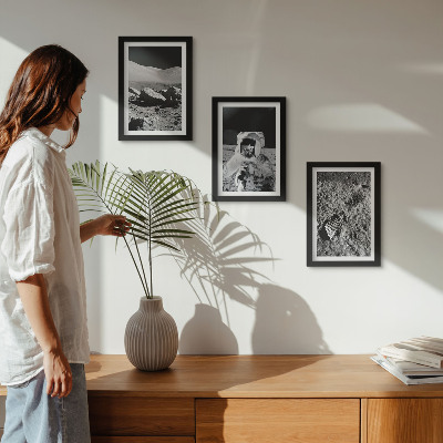 Photo frame wall Moon photos with astronaut and footprint