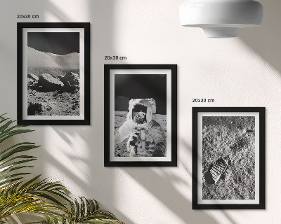 Photo frame wall Moon photos with astronaut and footprint