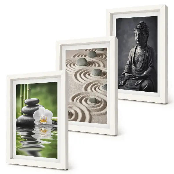 Relaxing Buddha stones and bamboo triptych framed wall art