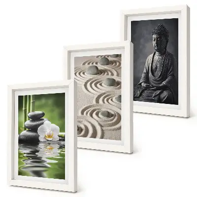 Relaxing Buddha stones and bamboo triptych framed wall art