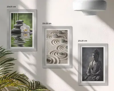 Relaxing Buddha stones and bamboo triptych framed wall art