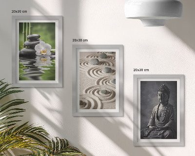 Framed triptych Relaxing view of Buddha, stones on the beach and bamboo