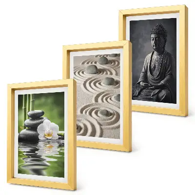 Relaxing Buddha stones and bamboo triptych framed wall art