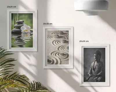 Relaxing Buddha stones and bamboo triptych framed wall art