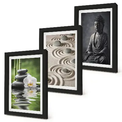 Relaxing Buddha stones and bamboo triptych framed wall art