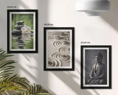 Relaxing Buddha stones and bamboo triptych framed wall art
