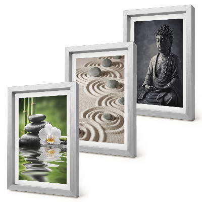 Framed triptych Relaxing view of Buddha, stones on the beach and bamboo